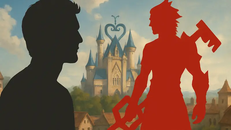 Актёр Джейкоб Элорди и персонаж Терра из игры Kingdom Hearts для сравнения.