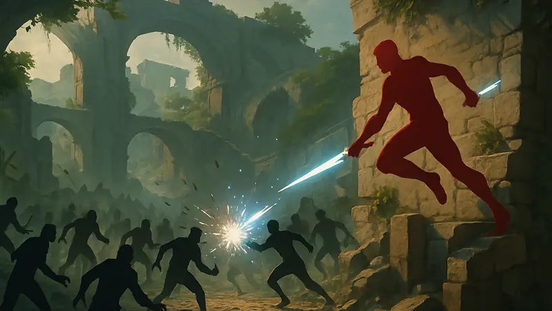 Кадры геймплея Saros с PS5, показывающие битву с множеством врагов и использование отскоков от стен.