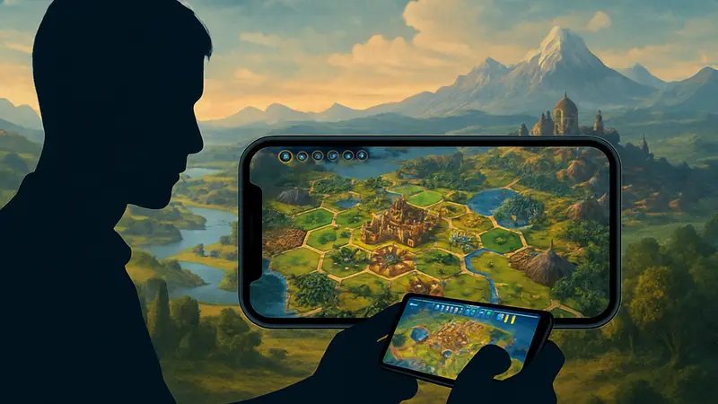 Игровой процесс Civilization 7 на экране iPhone, стратегическая игра, Apple Arcade