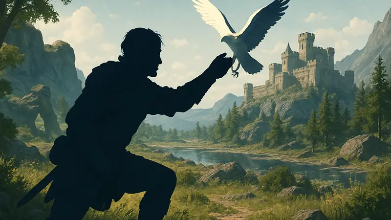 Игрок ловит птицу в мире Crimson Desert для выполнения задания