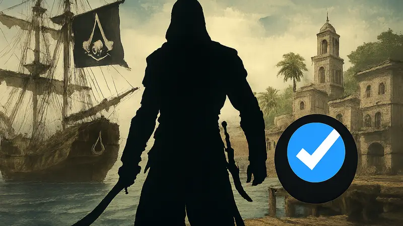 Логотип Assassin's Creed Black Flag Resynced с символикой Steam Deck Verified