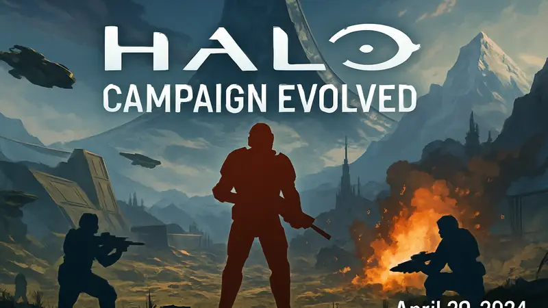 Логотип Halo Campaign Evolved на фоне футуристического поля боя, дата утечки