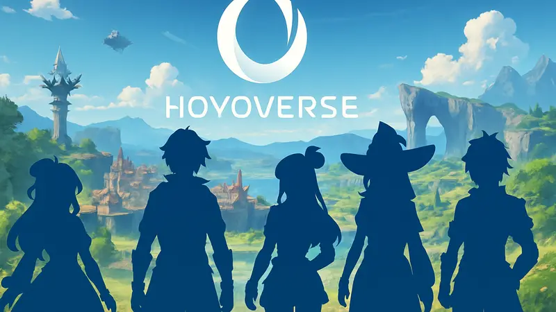Логотип HoYoverse на фоне персонажей Genshin Impact, намекающий на новые игры