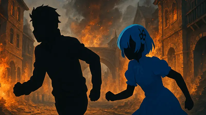 Персонажи Субару и Рем из аниме Re:Zero, возможно, в напряжённый момент.
