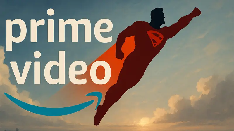 Изображение Супермена, летящего на фоне логотипа Prime Video, символизирующее успех фильма и его лидерство.