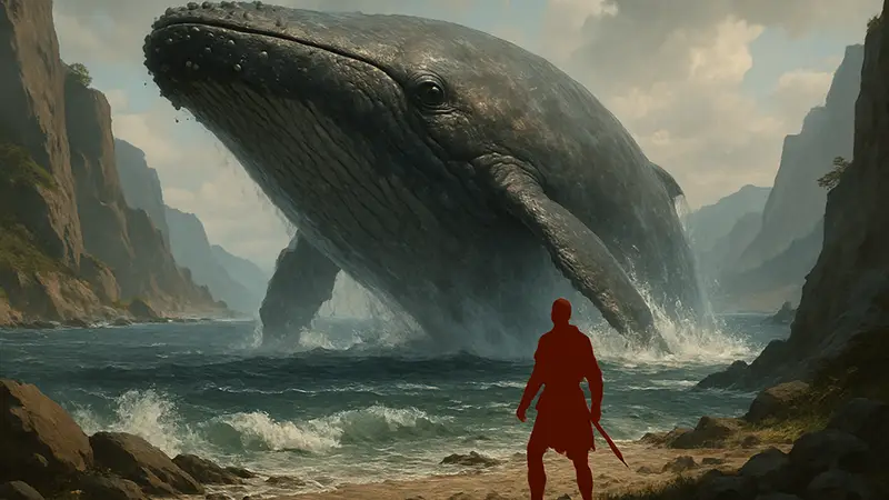 Гигантский кит, блокирующий выход за пределы карты в игре Crimson Desert