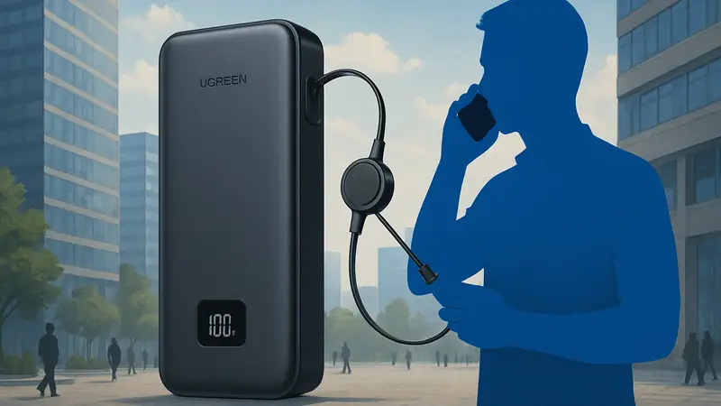 Мощный павербанк UGREEN на 20000mAh с вытяжным кабелем