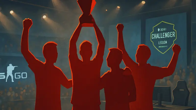 Команда TYLOO празднует победу в киберспортивном матче ESL Challenger League Finals против SemperFi.