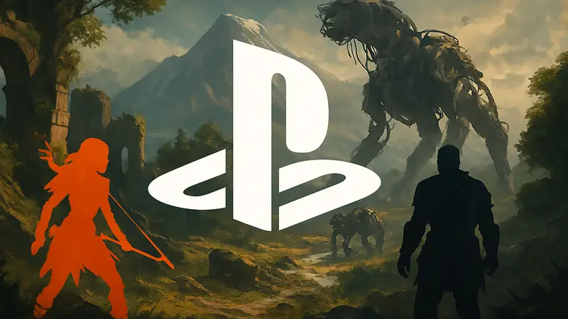 Логотип PlayStation на фоне PC-игры, символизирующий успешные порты.