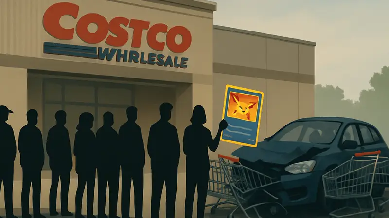 Магазин Costco, очередь за картами Pokémon TCG, протараненные тележки