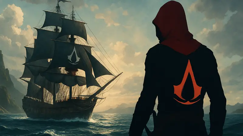 Арт Assassin's Creed: Black Flag Resynced, пиратский корабль в море.