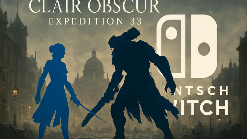 Игровой арт Clair Obscur: Expedition 33 на фоне логотипа Nintendo Switch 2, постер игры