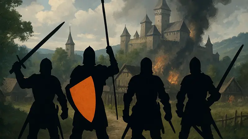 Изображение рыцарей из новой кооперативной PvE-игры, напоминающей Helldivers 2 и Kingdom Come.