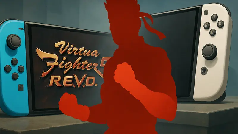 Логотип Virtua Fighter 5 R.E.V.O. на фоне консолей Nintendo Switch и Switch 2