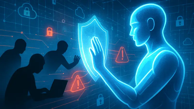 Иллюстрация искусственного интеллекта, защищающего цифровую сеть от кибератак