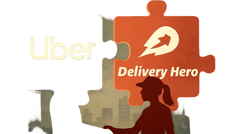 Логотипы Uber и Delivery Hero, символизирующие слияние