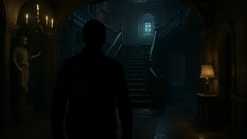 Игровой скриншот Resident Evil Requiem с включенным паттрейсингом, демонстрирующий реалистичное освещение и тени.