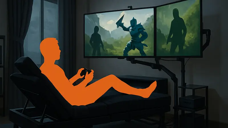 Кровать Electric Gaming Bed 2 от Bauhutte с подключенными мониторами, созданная для геймеров.