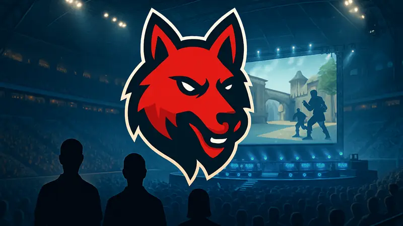 Логотип киберспортивной команды RED Canids на фоне арены CS2