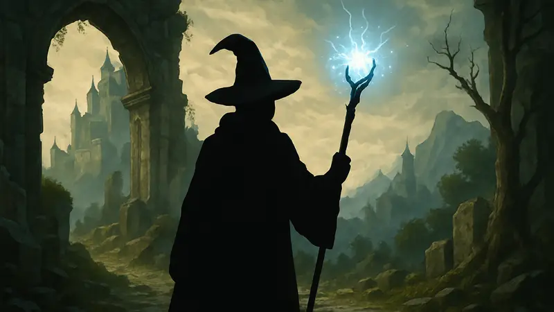 Изображение мага из фэнтези-игры, иллюстрация квиза по игровой магии
