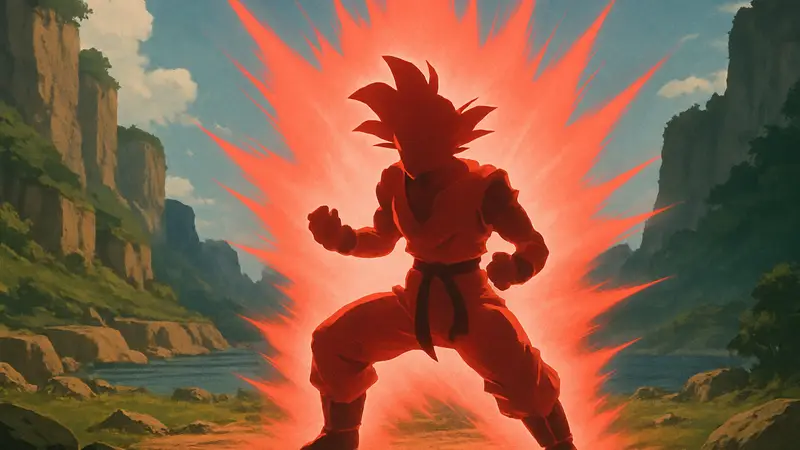 Гоку использует Кайокен в Dragon Ball, демонстрируя мощную технику быстрой атаки и сияние энергии.