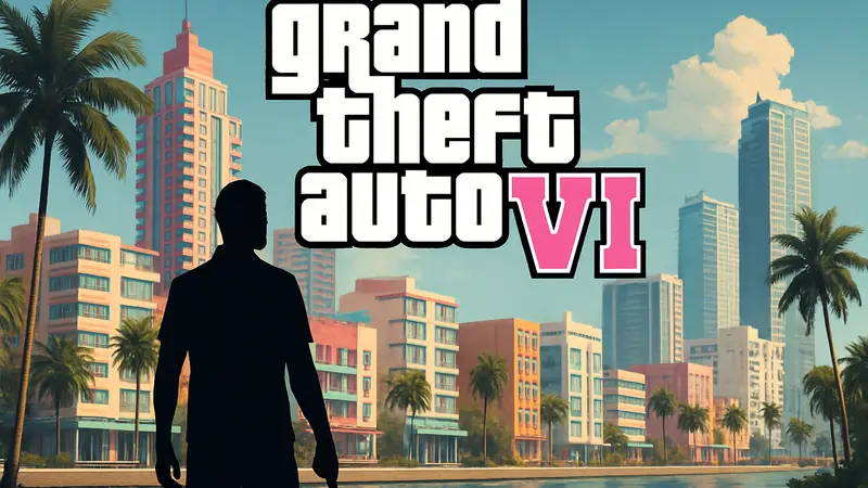 Логотип GTA 6 на фоне города Вайс-Сити