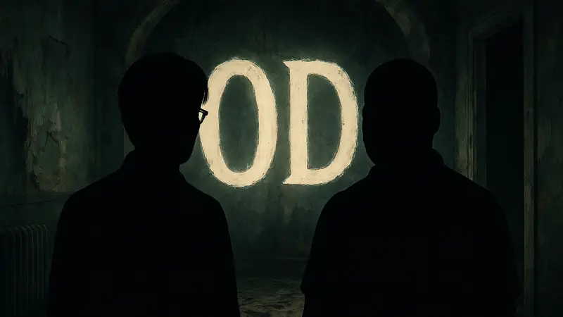 Хидео Кодзима и Джордан Пил на фоне логотипа игры OD