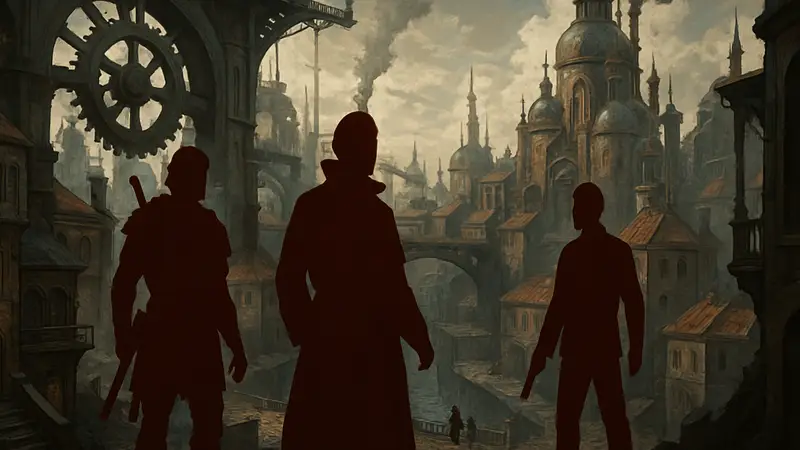 Скриншот или арт нового тактического RPG в стилистике Disco Elysium и Baldur's Gate 3.