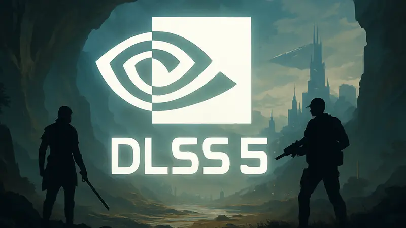 Логотип NVIDIA DLSS 5, символизирующий новую технологию улучшения графики в играх