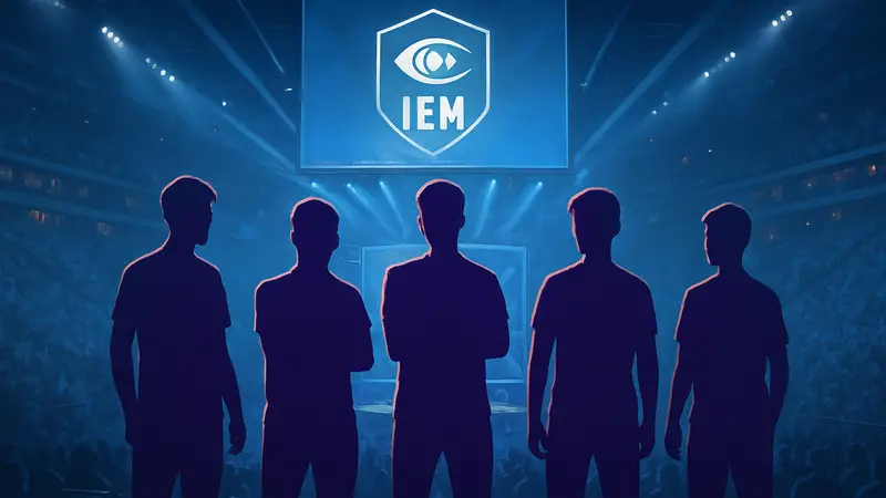 Изображение сцены IEM Cologne Major с логотипом турнира и молодыми игроками, символизирующее дебют новичков.