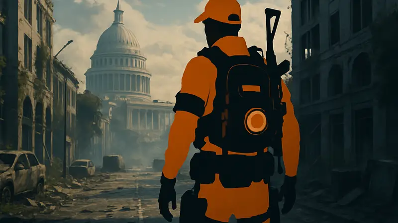 Агент The Division 2 в боевой экипировке на улицах разрушенного Вашингтона