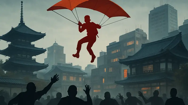 Игрок использует Ninja Kites в Black Ops 7 Zombies на карте Kowakujo для полета над зомби