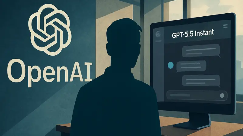 Логотип OpenAI и изображение интерфейса ChatGPT с названием модели GPT-5.5 Instant.