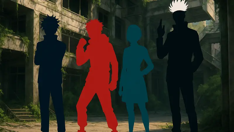 Главные герои аниме Jujutsu Kaisen стоят вместе в характерных позах