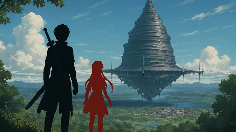 Постер аниме-фильма Sword Art Online: Integral Domaine с главными героями.