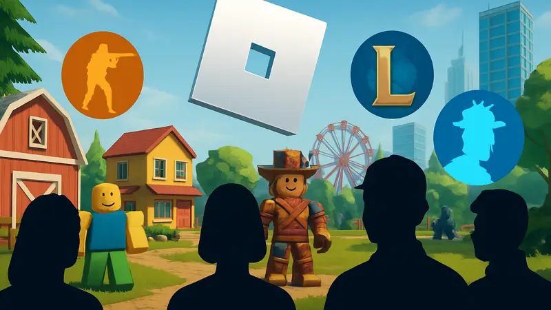 Скриншот из игры Roblox или коллаж с логотипами CS2, League of Legends и Fortnite.