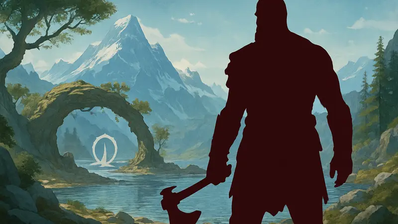 Кратос из God of War на фоне мифического скандинавского пейзажа, God of War Laufey.