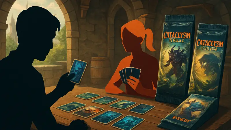 Изображение карточной игры Cataclysm Arcade, демонстрирующее игровой процесс и бустеры.