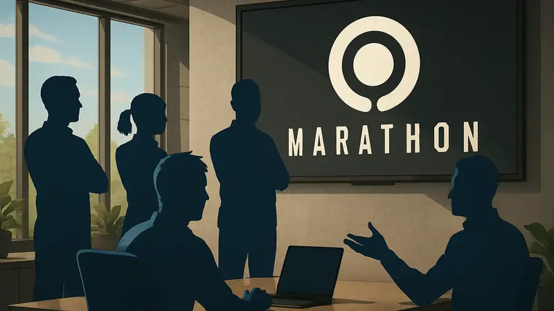 Изображение с логотипом Marathon и командой Bungie, обсуждающей фидбек после Server Slam.