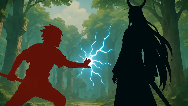 Саске Учиха использует мощное дзюцу против Ооцуцуки в Наруто.