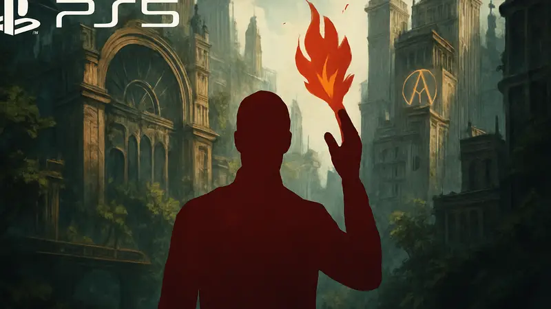 Обложка игры Judas с логотипом PS5 и стилизованным изображением главного героя или символа.