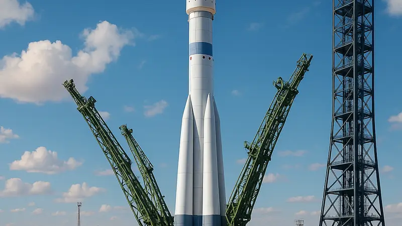 Изображение ракеты Союз-5 на стартовой площадке Байконура перед первым запуском