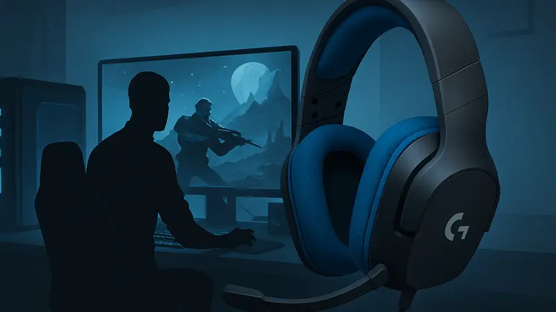 Беспроводная игровая гарнитура Logitech G325 Lightspeed на фоне игрового сетапа.