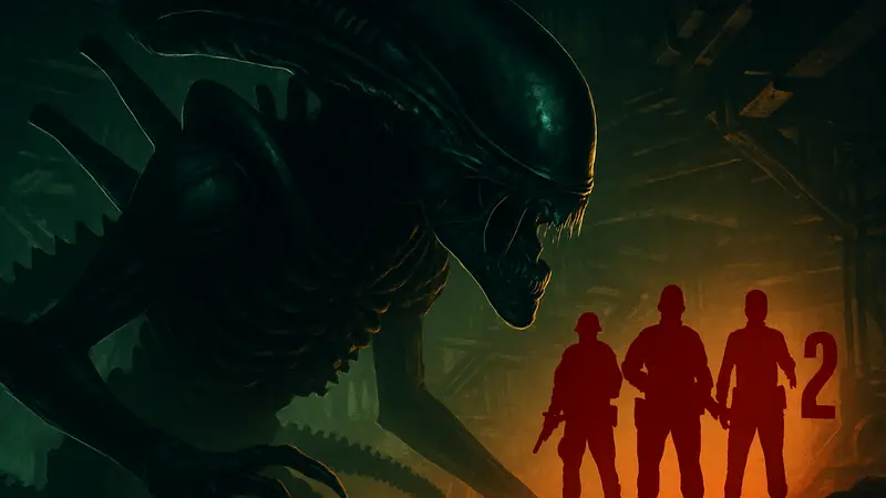 Логотип Aliens Fireteam Elite 2 на фоне устрашающего ксеноморфа