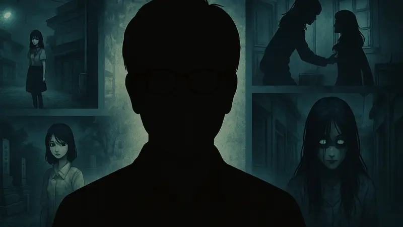 Портрет Такари Ишиямы, директора Paranormasight, на фоне скриншотов из его игр.