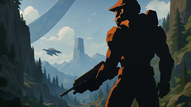 Изображение Мастера Чифа из Halo, готовится к битве в Halo Campaign Evolved.