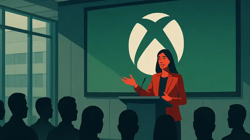Аша Шарма, CEO Xbox, выступает перед сотрудниками с докладом о стратегии Xbox
