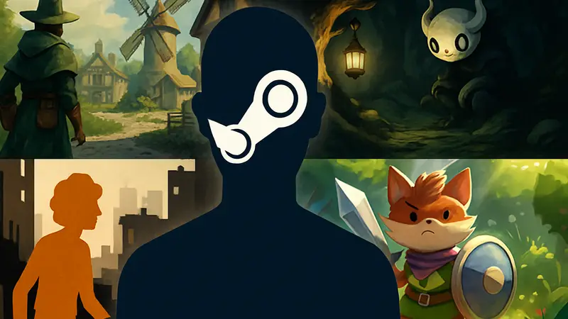 Коллаж из скриншотов инди-игр, скрытых алгоритмом Steam