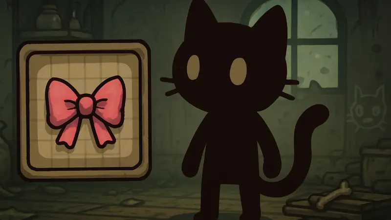 Модный бант в инвентаре Mewgenics на фоне кота-персонажа