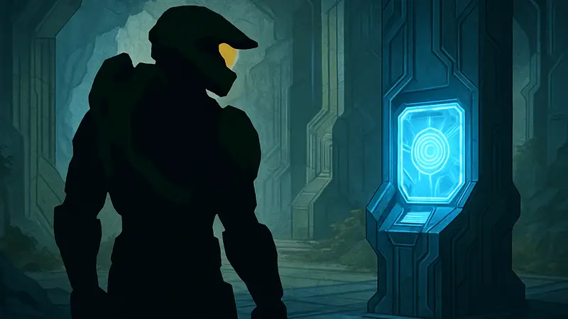 Мастер Чиф в Halo: Campaign Evolved на фоне найденного терминала